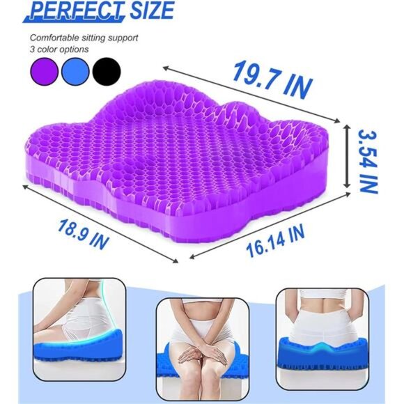 Gel Seat Cushion Large Office Chair Wheelchair Car Pad Tailbone Back Pain Relief - Picture 2 of 7